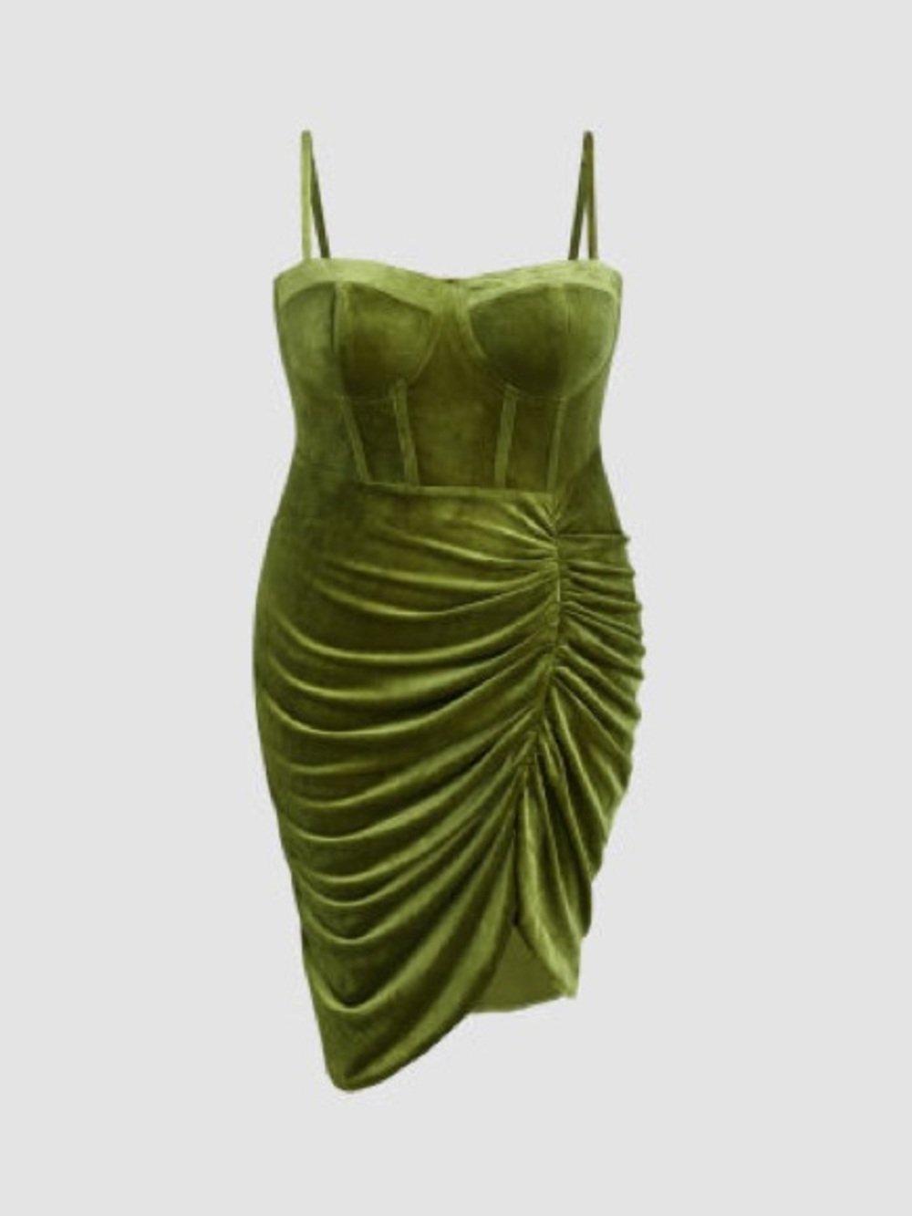 Cider Olive Green Velvet Draped Midi Dress